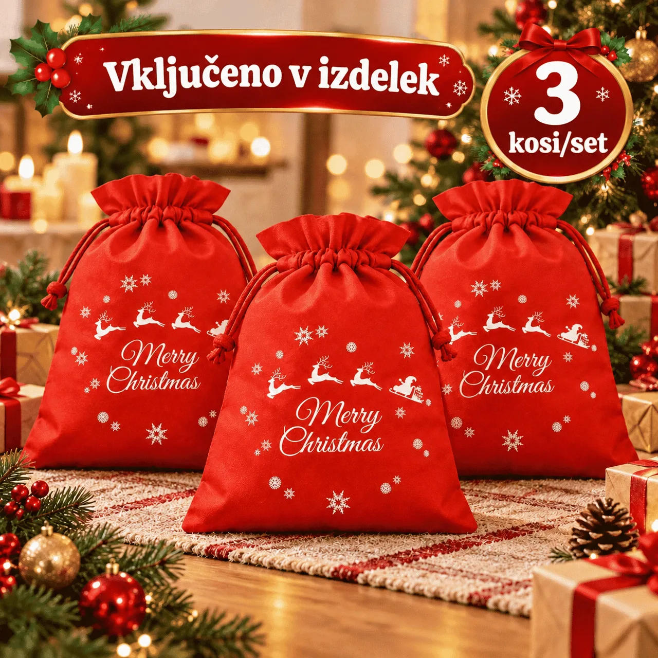 Látkové vánoční sáčky, 3 ks - Image 2