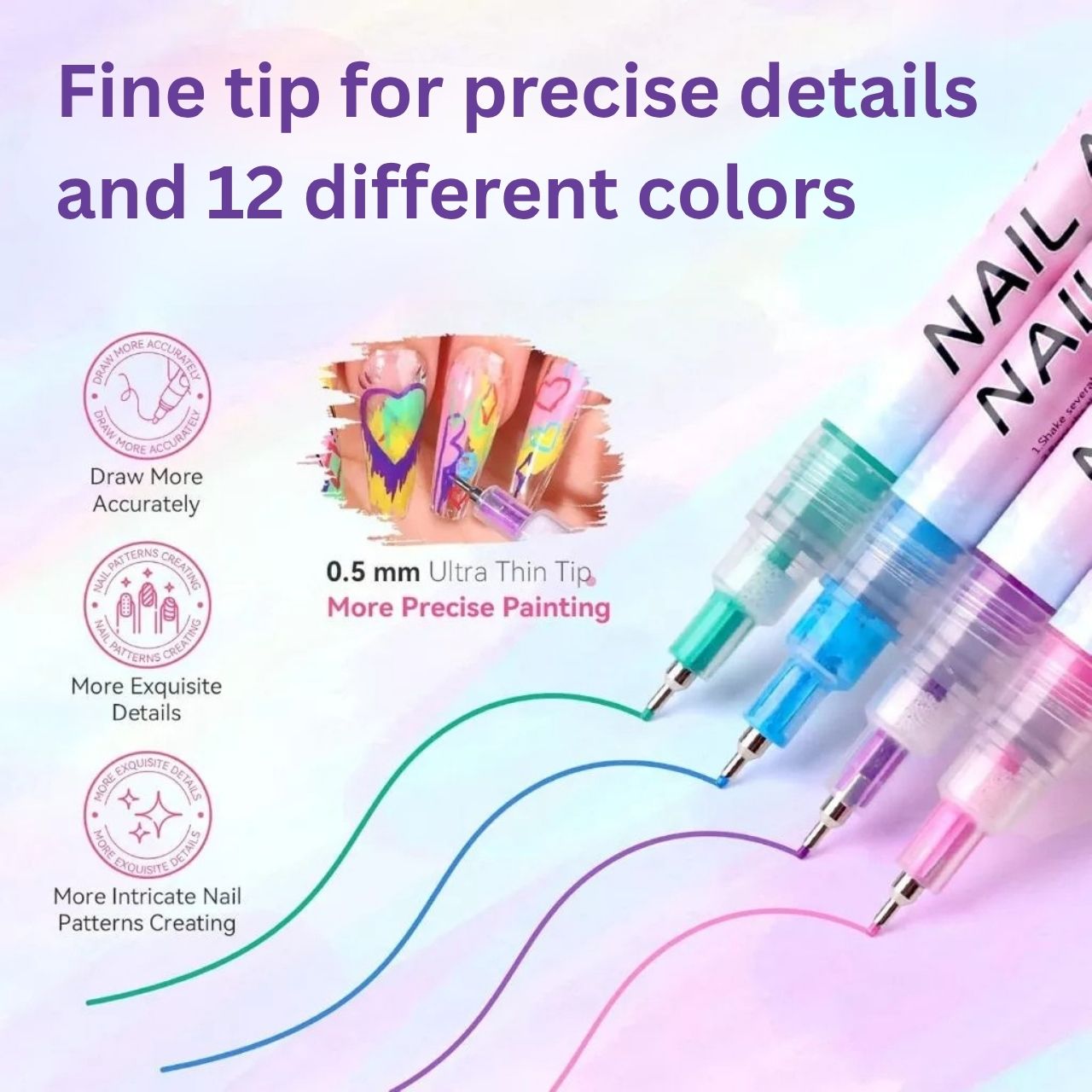 Sada barevných per na malování nehtů, ArtNails - Image 7