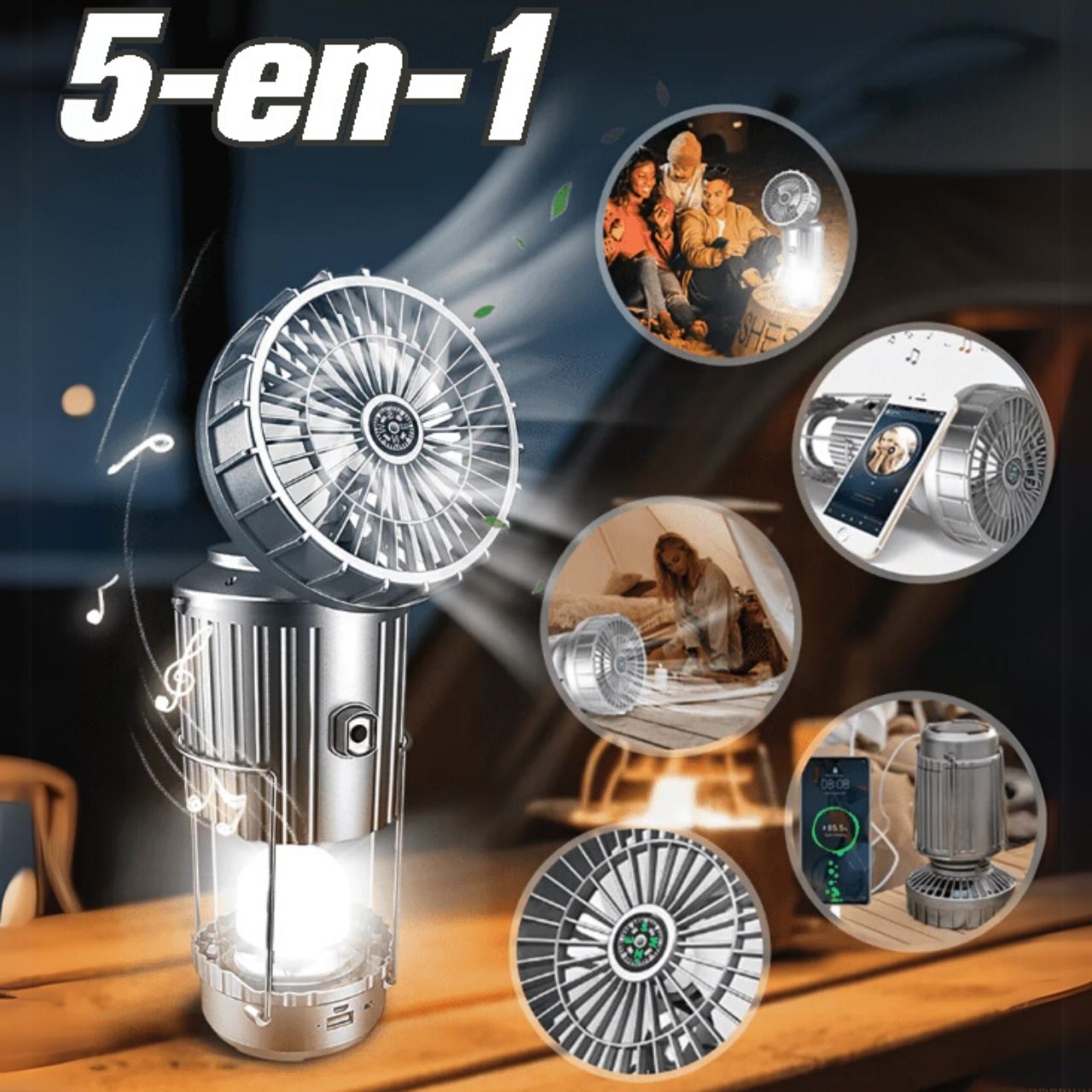 Fan, multifunkční 5 v 1 solární LED světlo s ventilátorem - Image 1