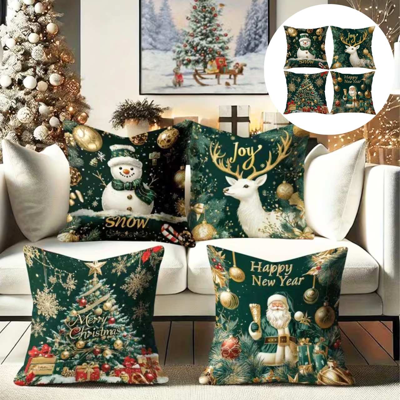 Vánoční povlaky na polštáře (4 kusy), GreenXmass - Image 2