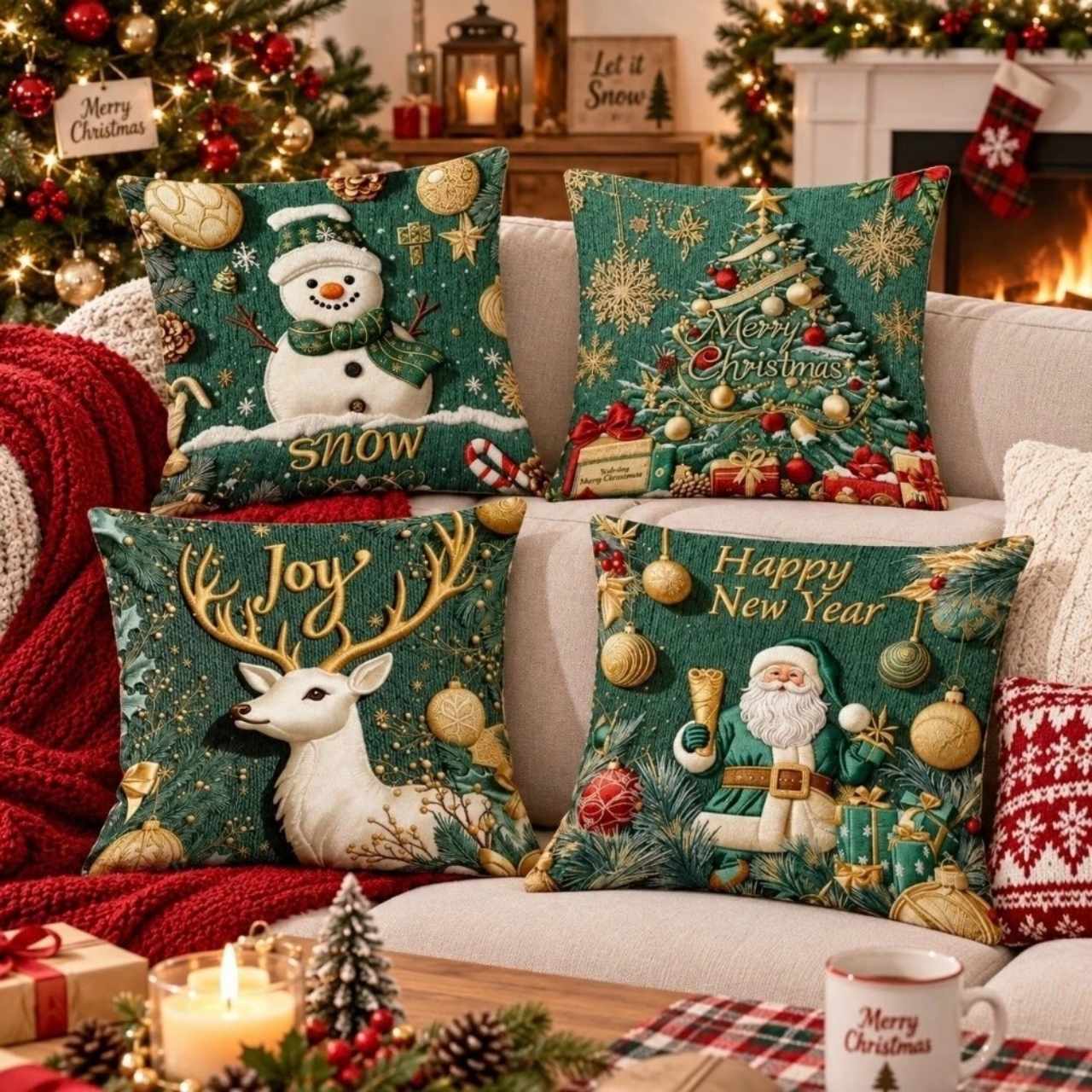 Vánoční povlaky na polštáře (4 kusy), GreenXmass - Image 10