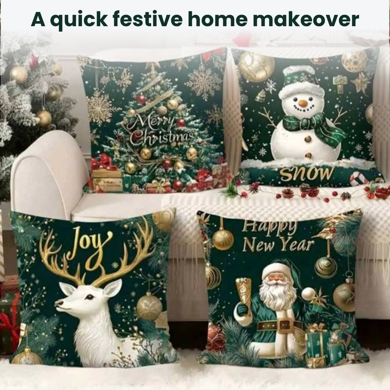 Vánoční povlaky na polštáře (4 kusy), GreenXmass - Image 5