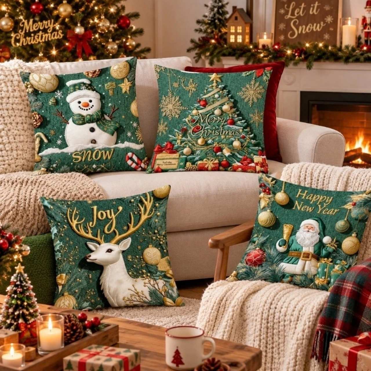 Vánoční povlaky na polštáře (4 kusy), GreenXmass - Image 8