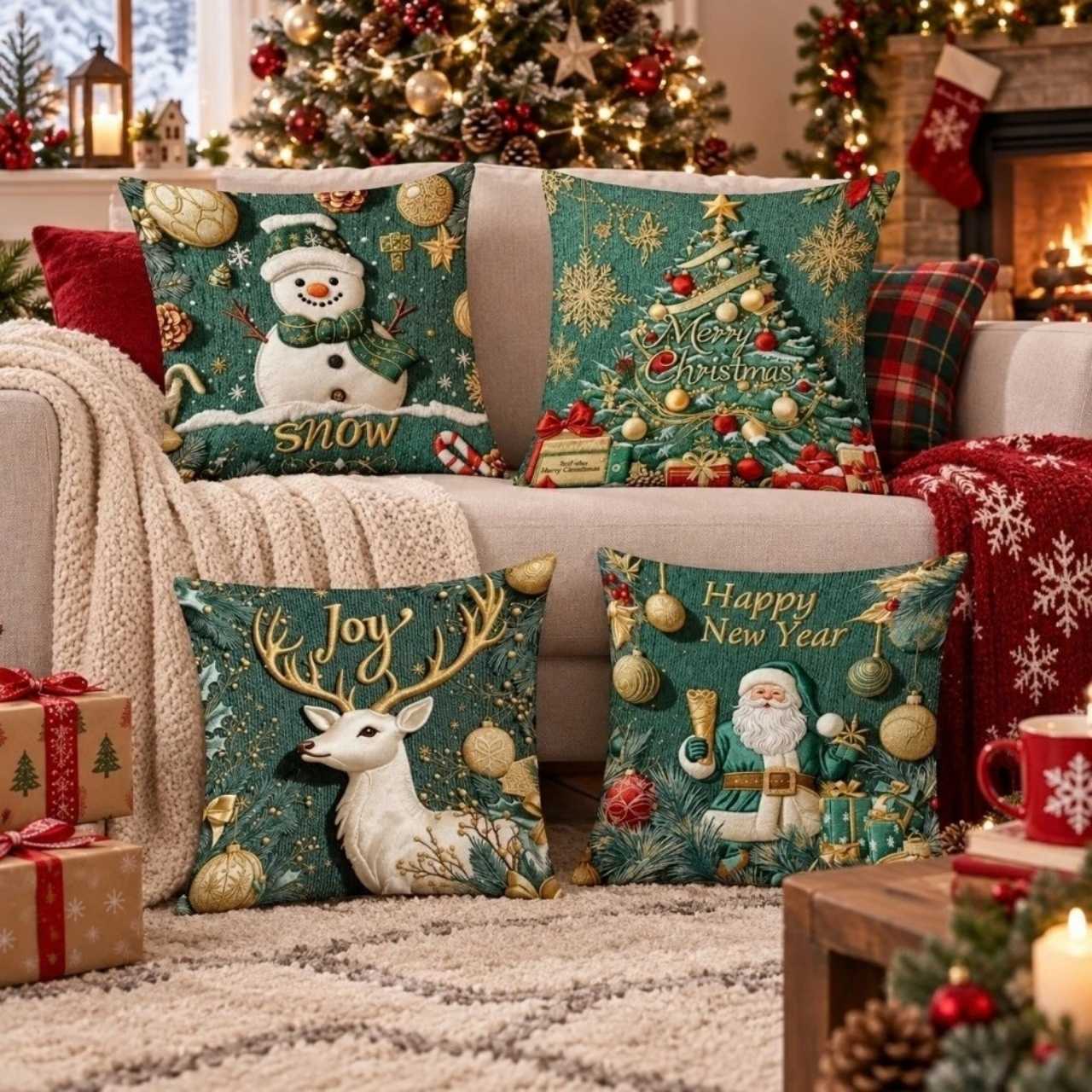 Vánoční povlaky na polštáře (4 kusy), GreenXmass - Image 9