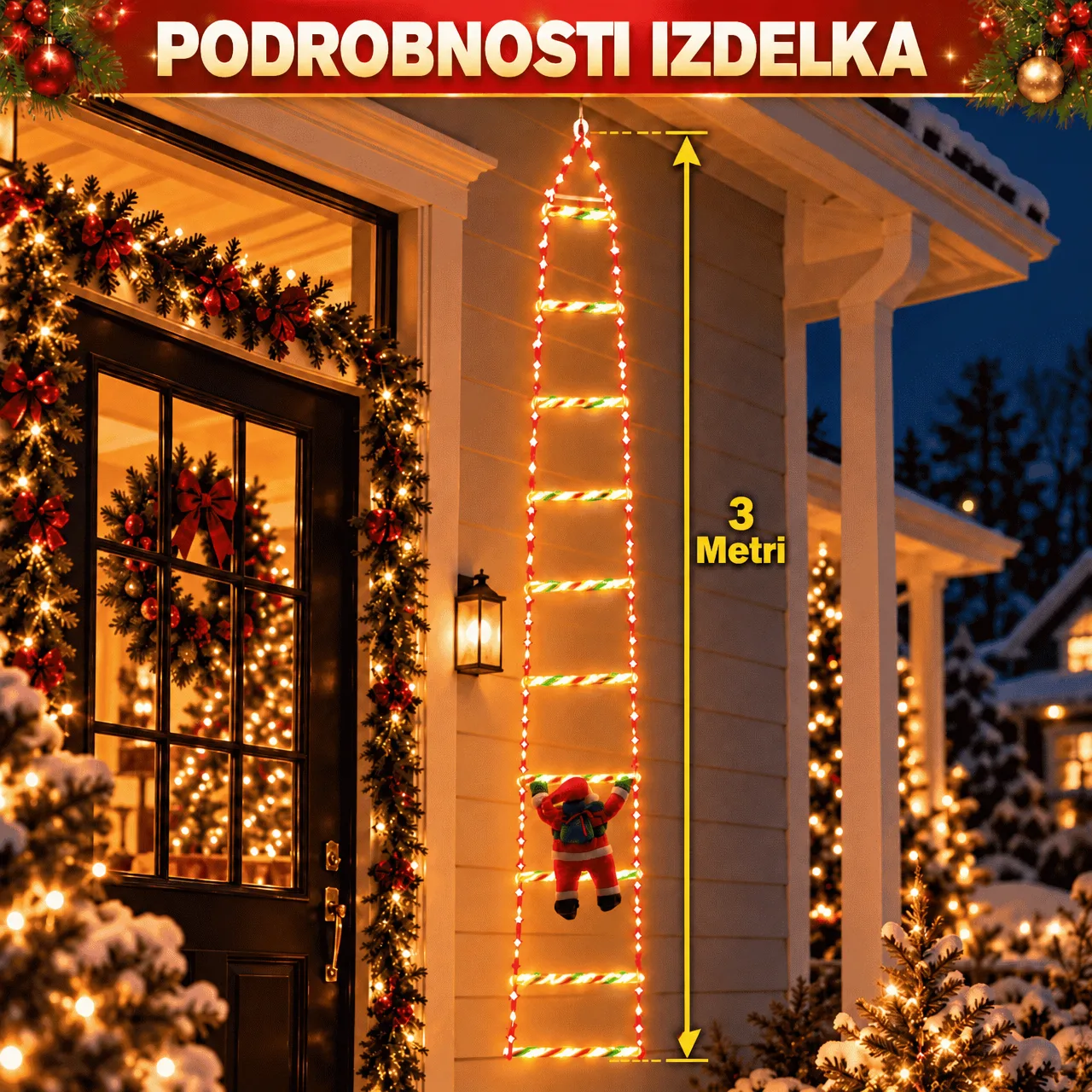 LED vánoční žebřík se Santa Clausem, žebřík - Image 3